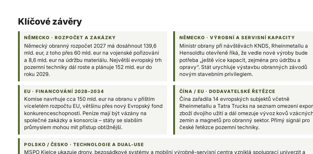 Ukázka klíčových závěrů EU strategického reportu pro jiné odvětví