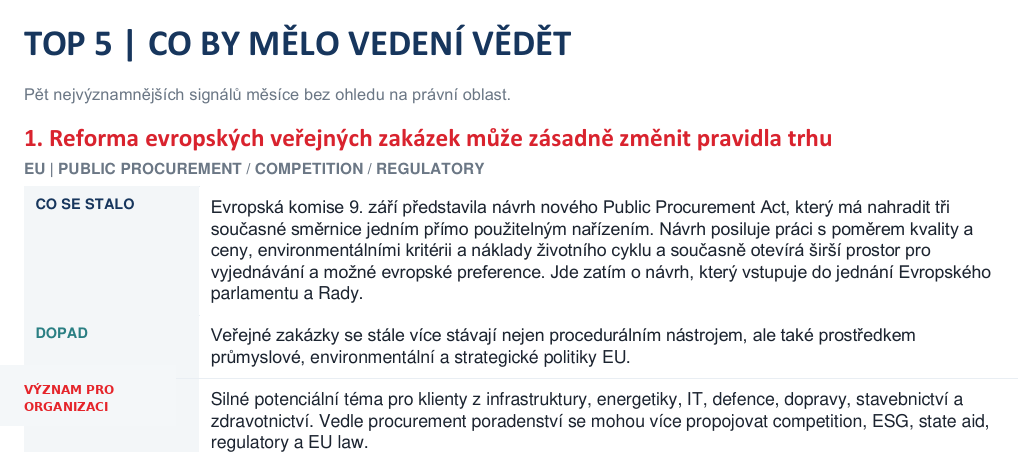 Ukázka zpracování evropské informace včetně kontextu a dopadu
