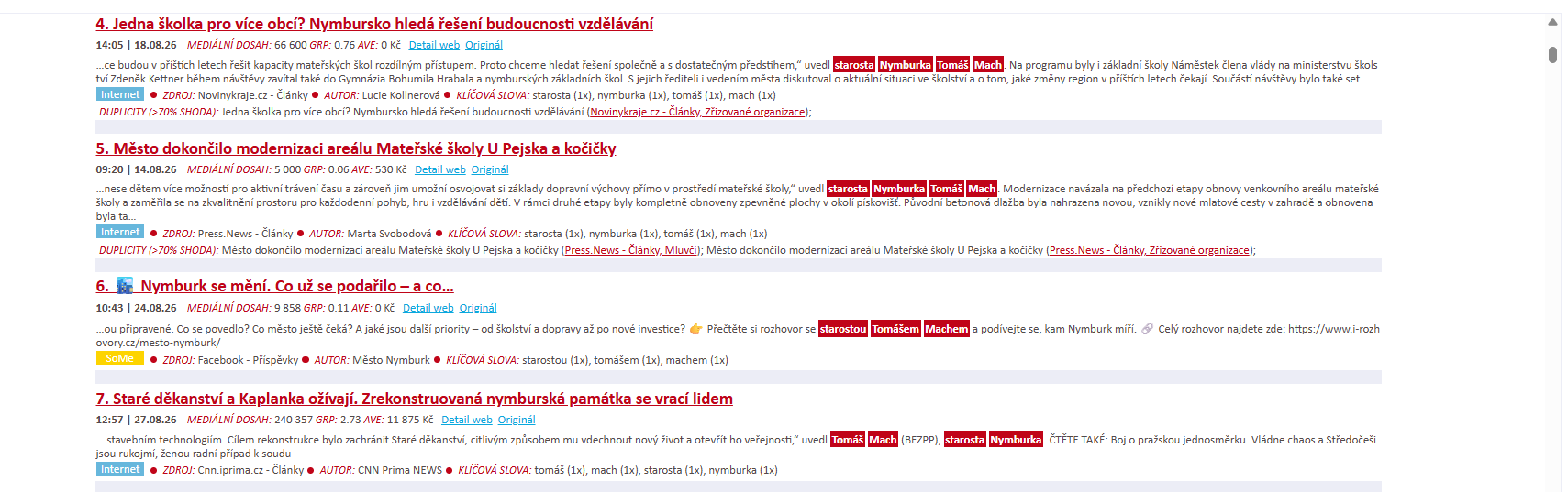 Zvýrazněné klíčové výrazy v přehledu výsledků MAXIMUS